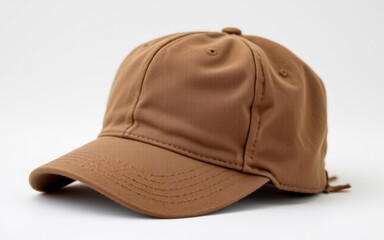 Fototapeta premium A close-up view of a brown casual cap with a soft texture and a curved brim, suitable for outdoor activities