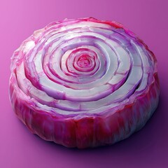 Obraz premium Vibrant Abstract Illustration of Sliced Purple Onion with Organic Texture: A Healthy & Whimsical Design for Fresh Produce