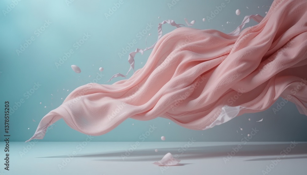 Poster flowing soft fabric in motion abstract studio digital artwork serene environment dynamic viewpoint c