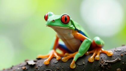 Obraz premium Single red-eyed tree frog on stark white, bright eyes, eyes, stock photo, macro