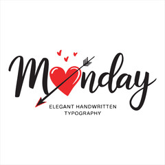Romantic Monday Typography Design,Love Theme Monday Lettering,Heart and Arrow Monday Text Art,Elegant Monday Calligraphy with Heart,Minimalist Love Monday Text Logo