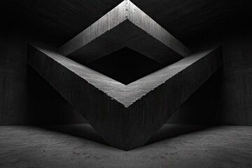 Concrete structure with geometric shapes. Light and shadow interplay create depth and drama