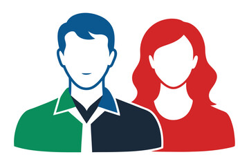 Fototapeta premium Colorful Faceless Couple Icon, Blue Hair Man, Red Hair Woman, Minimalist