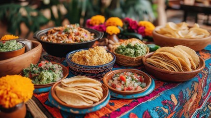 Taco Bar Feast: Mexican Food Celebration with Guacamole, Salsa, and Fresh Toppings