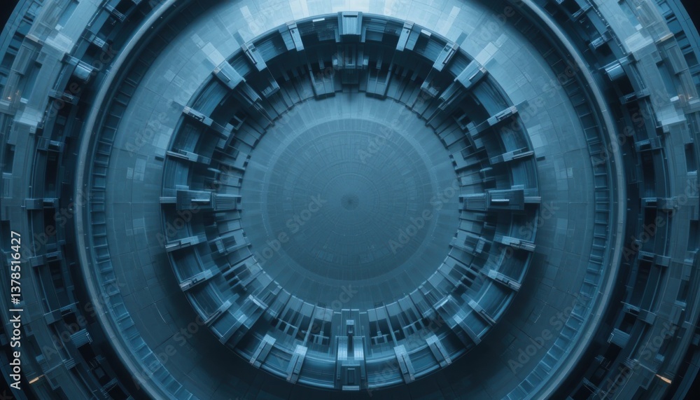Poster dynamic technological structure futuristic lab digital artwork abstract environment aerial view inno