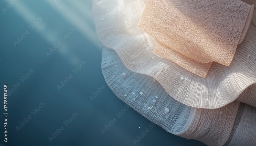Poster delicate fabric draping underwater setting textile photography ethereal environment close-up viewpoi