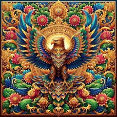 Fototapeta premium Vibrant Eagle with Floral Patterns and Ornate Design