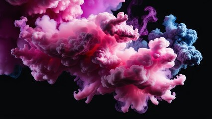Fototapeta premium Vivid pink and purple ink clouds swirling in dark background atmosphere.