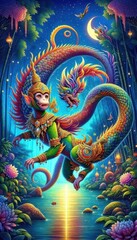 Fototapeta premium Colorful Fantasy Creature in Vibrant Jungle Setting