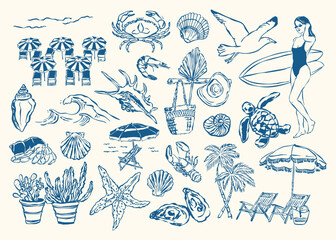 Minimal sketch style vector illustration collection. Travel doodles. Art for postcards, print posters, packaging design.