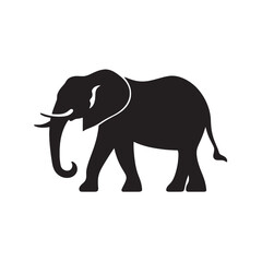 Obraz premium Elephant silhouette vector illustration walking in nature with tusks and trunk, large gray pachyderm isolated on white background