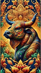 Colorful Decorative Bull Design with Intricate Patterns