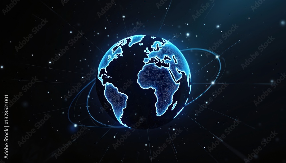 Poster digital globe with connection lines, dots, blue color, abstract background. concept of global networ