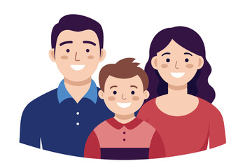 Obraz premium Cartoon Family With a Son, Mother, and Father Smiling Together