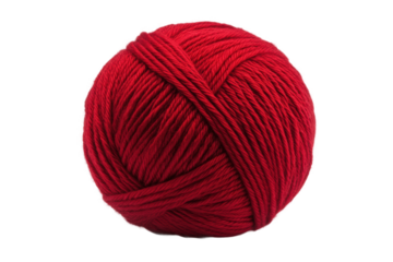 Bright red yarn ball with textured threads, cut out