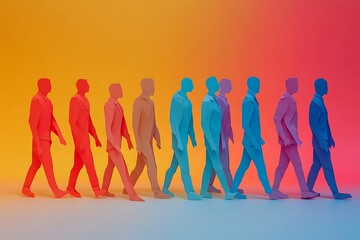 Obraz premium Colorful People Walking in Harmony Teamwork Sequence