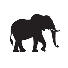 Fototapeta premium Elephant silhouette walking in the wild with large tusks and trunk, isolated on white background, showcasing nature and wildlife in a vector illustration style
