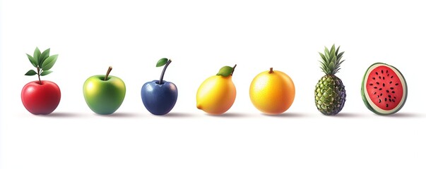 Vibrant Collection of Fresh Fruits: Apples, Cherry, Lemon, Orange, Pineapple, and Watermelon