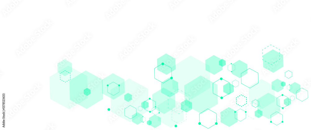 Fototapete Vector hexagons soft green pattern. Geometric soft green abstract background with simple hexagonal elements. Medical, technology or science design