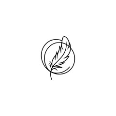 Elegant Minimalist Feather Logo: Black Line Art on White