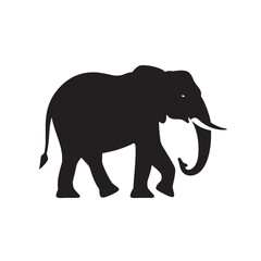 Obraz premium Elephant vector silhouette walking in nature, isolated wildlife illustration with trunk and tusks, large gray mammal from India