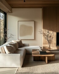 Modern serene living room with natural light.