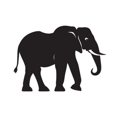 Fototapeta premium Elephant silhouette vector illustration walking in nature with large trunk and tusks