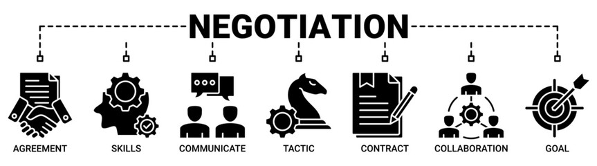 Negotiation banner web icon vector illustration concept for business deal agreement and collaboration with icons solid black color symbol background.