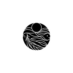 Minimalist Fish & Waves Logo, Zen Design in Black & White