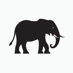 Obraz premium Vector illustration of an elephant silhouette walking in the wild with large tusks and trunk, showcasing nature and wildlife