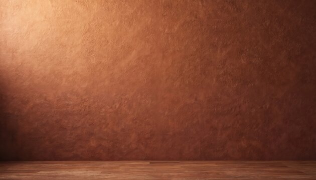 Textured brown wall with warm tones, ideal for design photography backdrop. Abstract background evokes cozy feeling, rustic with sunlight. Interior design element. Perfect for product placement,