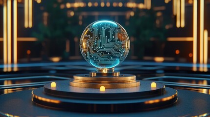 High-tech AI-inspired brain concept, blue glow and electric circuits on a monochrome background