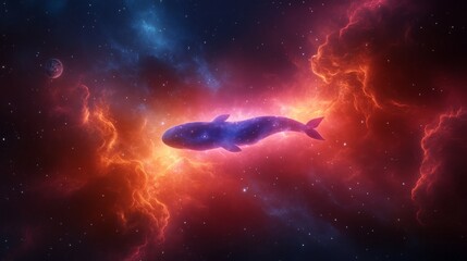 Fototapeta premium Celestial Whale Swims Through Cosmic Nebula Space Art Fantasy
