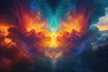 Celestial twin arcs of prismatic hues in the heavens. AI generated illustration.