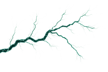 Detailed close-up of blue lightning bolt on black background, cut out