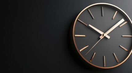 Black And Gold Modern Wall Clock On A Dark Textured Background