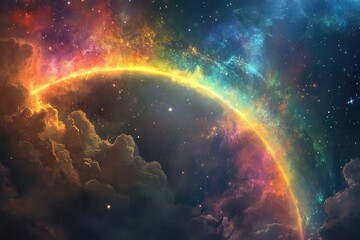 Obraz premium Celestial twin arcs of prismatic hues in the heavens. AI generated illustration.