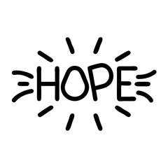Hand-drawn illustration of the word "Hope" with rays  