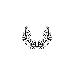 Elegant Botanical Wreath Logo Design: Minimalist Vector on White