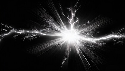 abstract impact of supercharged white glowing lightning sparks effects anime on plain black background