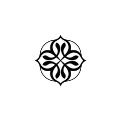 Minimalist Ornamental Circle Motif: Black Swirls on White