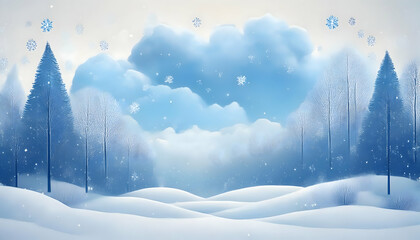3D rendering watercolor illustration painting background, floating snowy beautiful winter