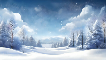 3D rendering watercolor illustration painting background, floating snowy beautiful winter