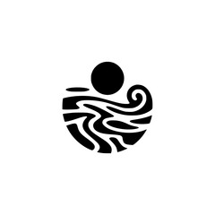Abstract Black and White Landscape Logo - Sun and Water Icon