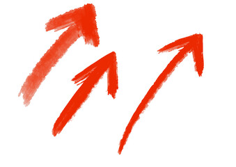 水彩、手描き、上昇する矢印セット、赤
