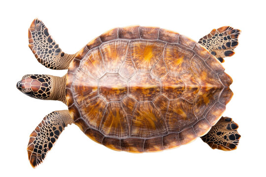 Top view of a turtle with detailed shell on black background, cut out