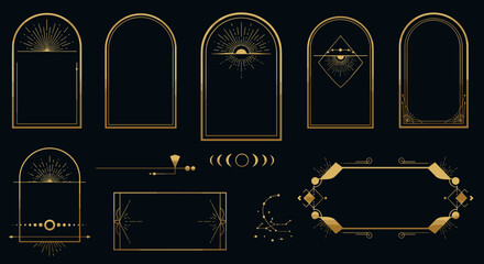 Gold Celestial Frames: Elegant design elements for invitations, social media, or branding.