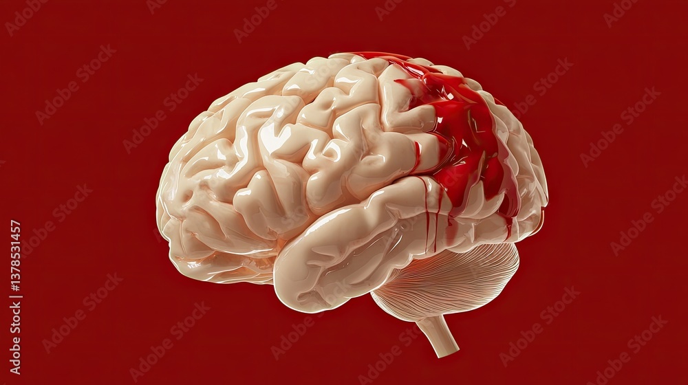 Poster minimalist high-tech brain illustration, pulsating neural activity glowing on a solid color backdrop