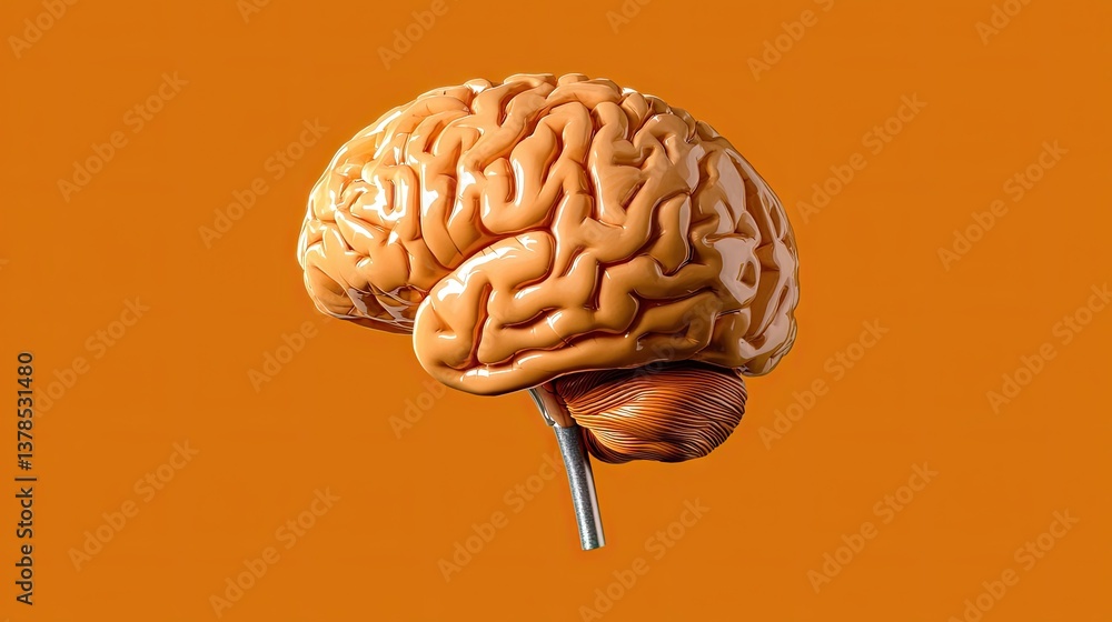 Poster minimalist high-tech brain illustration, pulsating neural activity glowing on a solid color backdrop