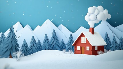 Fototapeta premium Cozy Cabin with Snowy Mountains, and Winter. (3)